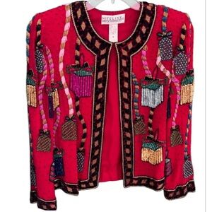 NITELINE DELLA ROUFOGALI Vintage 80s Beaded Sequin Jacket Holiday Silk Small